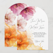 Invitation Aquarelle rose Orange Floral Mariage de code QR (Devant / Derrière)