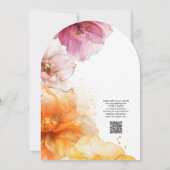 Invitation Aquarelle rose Orange Floral Mariage de code QR (Dos)
