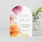 Invitation Aquarelle rose Orange Floral Mariage de code QR (Debout devant)