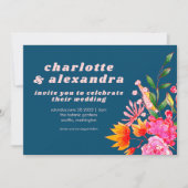 Invitation Aquarelle rose orange marine Fleurs Mariage Décont (Devant)