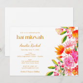 Invitation Aquarelle rose orange moderne Bat mitzvah floral (Devant / Derrière)