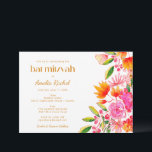 Invitation Aquarelle rose orange moderne Bat mitzvah floral<br><div class="desc">Aquarelle rose moderne Orange Floral Invitation Bat mitzvah</div>
