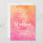 Invitation Aquarelle rose orange moderne mariage d'été (Devant)