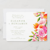 Invitation Aquarelle rose orange moderne Mariage floral (Devant)