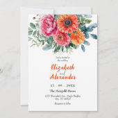 Invitation Aquarelle rose-orange vibre Mariage floral (Devant)