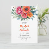 Invitation Aquarelle rose-orange vibre Mariage floral (Debout devant)