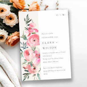 Invitation Aquarelle rose orchidée Floral Couples Douche