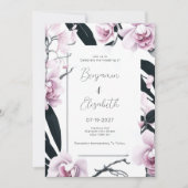 Invitation Aquarelle rose orchidée noire fleurs Mariage (Devant)