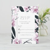 Invitation Aquarelle rose orchidée noire fleurs RSVP (Debout devant)