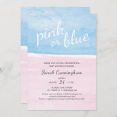 Invitation Aquarelle rose ou bleu Baby shower de révélation d (Devant / Derrière)