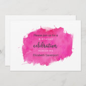 Invitation Aquarelle rose Paint Splatter Anniversaire (Devant / Derrière)