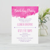 Invitation Aquarelle rose Paint Splatter Anniversaire Invitat (Debout devant)