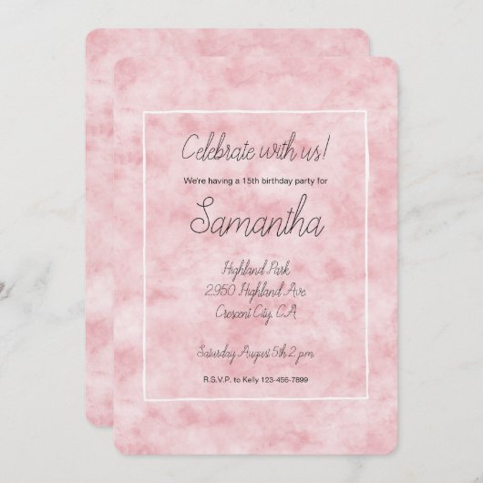 Invitation Aquarelle rose pâle (Devant / Derrière)