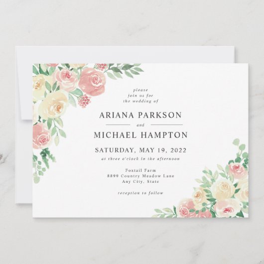 Invitation Aquarelle rose pâle (Devant)