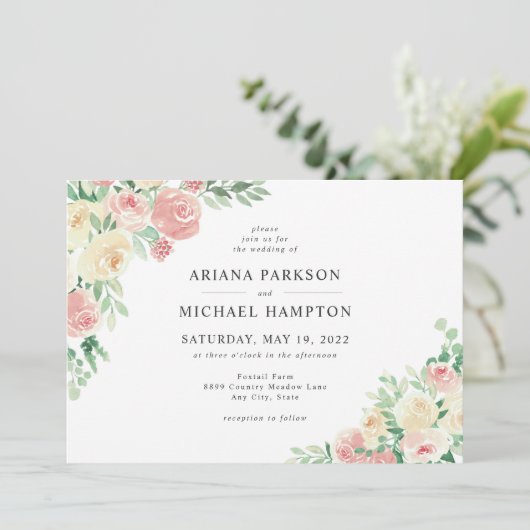 Invitation Aquarelle rose pâle (Debout devant)