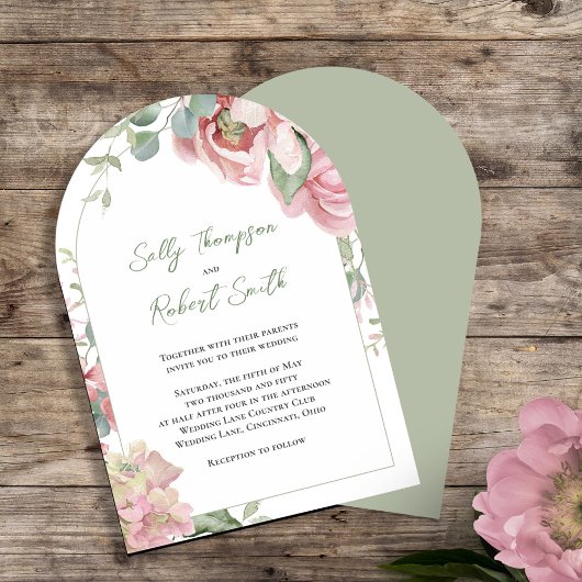 Invitation Aquarelle rose pâle Arc Mariage floral
