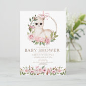 Invitation Aquarelle rose pâle Baby shower de lama florale (Debout devant)