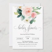 Invitation Aquarelle rose pâle Baby shower Floral (Devant)