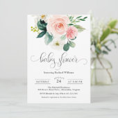 Invitation Aquarelle rose pâle Baby shower Floral (Debout devant)