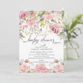 Invitation Aquarelle rose pâle Baby shower Floral (Debout devant)