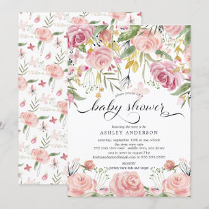 Invitation Aquarelle rose pâle Baby shower Floral