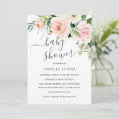 Invitation Aquarelle rose pâle Baby shower floral (Debout devant)