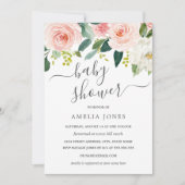 Invitation Aquarelle rose pâle Baby shower Floral (Devant)