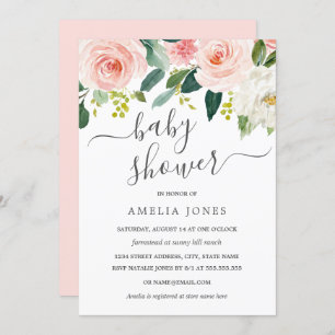 Invitation Aquarelle rose pâle Baby shower Floral
