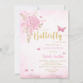 Invitation Aquarelle rose pâle Baby shower papillon fille (Devant)