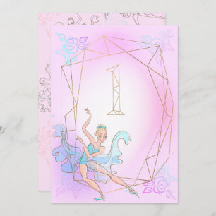 Invitation Aquarelle rose pâle Ballerina Or Nom géométrique