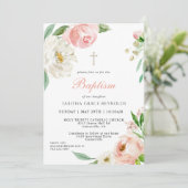 Invitation Aquarelle rose pâle Baptême de bébé floral (Debout devant)
