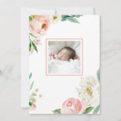 Invitation Aquarelle rose pâle Baptême de bébé floral (Dos)