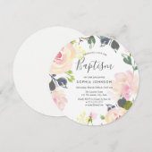 Invitation Aquarelle rose pâle Baptême floral Christening (Devant / Derrière)