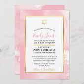 Invitation Aquarelle rose pâle bat mitzvah étoile or invitati (Devant / Derrière)