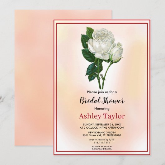 Invitation Aquarelle rose pâle chute Fête des mariées florale (Devant / Derrière)