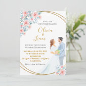 Invitation Aquarelle rose pâle Couple et Mariage Rose (Debout devant)