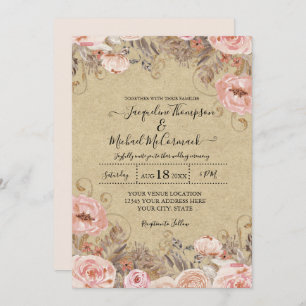 Invitation Aquarelle rose pâle de Kraft Flore Rose Gold