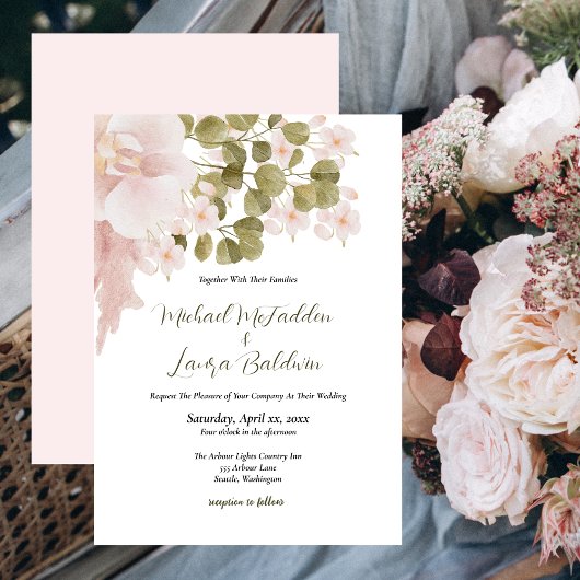 Invitation Aquarelle rose pâle Élégante Mariage floral