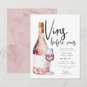 Invitation Aquarelle rose pâle Fête des mariées à vin françai (Devant / Derrière)