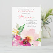 Invitation Aquarelle rose pâle Fête des mariées florale (Debout devant)