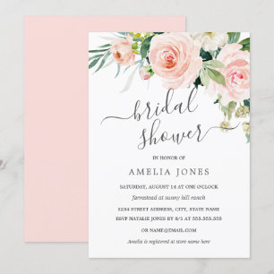 Invitation Aquarelle rose pâle Fête des mariées florale