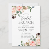 Invitation Aquarelle rose pâle Fête des mariées florale Brunc (Devant)