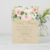 Invitation Aquarelle rose pâle Fête des mariées Kraft fleurie (Debout devant)