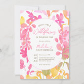 Invitation Aquarelle rose pâle fleur sauvage 1er anniversaire (Devant)