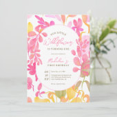 Invitation Aquarelle rose pâle fleur sauvage 1er anniversaire (Debout devant)