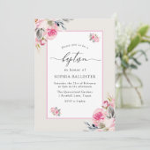 Invitation Aquarelle rose pâle Fleurs Baptême (Debout devant)