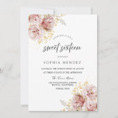 Invitation Aquarelle rose pâle Fleurs Beau Sweet sixteen (Devant)
