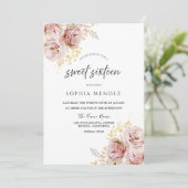 Invitation Aquarelle rose pâle Fleurs Beau Sweet sixteen (Debout devant)