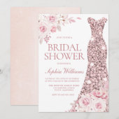 Invitation Aquarelle rose pâle Fleurs Robe Fête des mariées (Devant / Derrière)