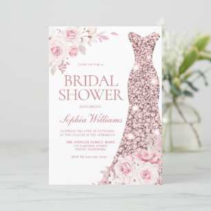 Invitation Aquarelle rose pâle Fleurs Robe Fête des mariées